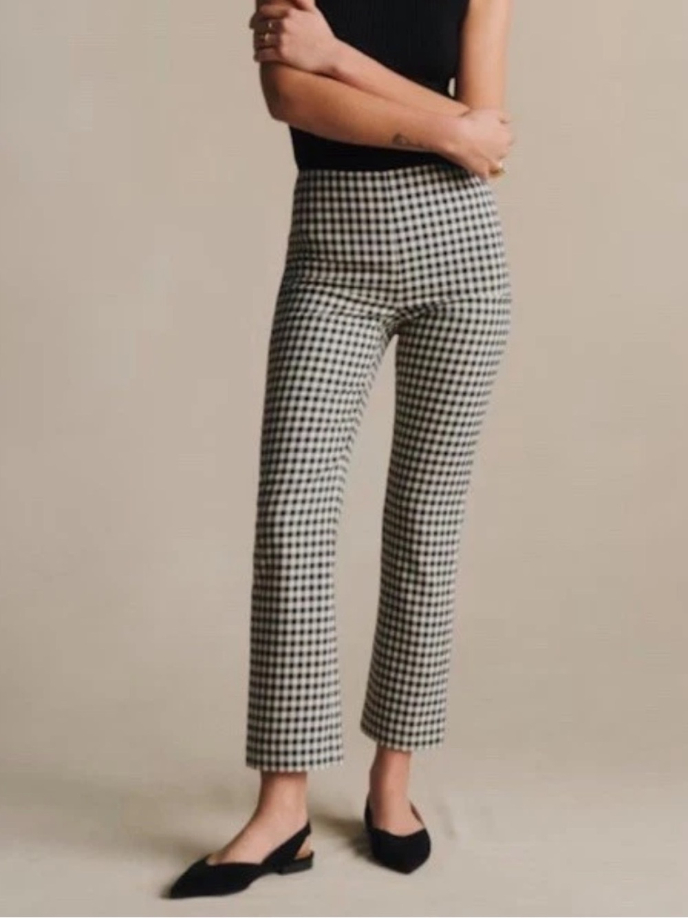 Sezane Ciara Trousers Gingham Houndstooth Cigarette Flare Pant Size 38 M 6